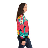 Floral Burst Women's Bomber Jacket — Bright Hawaiian All-Over Print