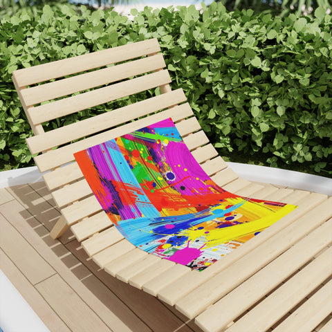 Abstract Neon Paint Brushstroke Beach Towel — Vibrant Color Splash Summer Towel