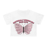 Emotionally Unavailable Since Birth Crop Tee — Pink Butterfly Graphic