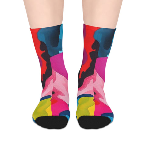 Colorful Abstract Mid-Length Socks — Vibrant Camouflage Pattern