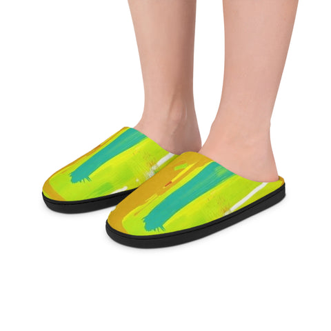 Colorful Abstract Men’s Indoor Slippers — Bright Yellow Artistic House Shoes