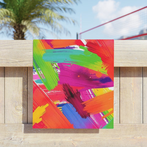 Vibrant Brushstroke Beach Towel — Colorful Abstract Paint Swatch Design