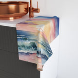 Sunset Ocean Watercolor Hand Towel — Beach Waves Sunrise Kitchen Towel