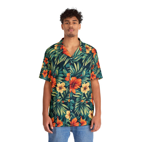 Tropical Hibiscus Hawaiian Shirt — Men's Floral Aloha Button-Up