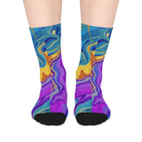 Colorwave Abstract Mid-Length Socks — Vibrant Psychedelic Marble Design