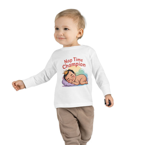 Toddler Long Sleeve Tee — "Nap Time Champion" Cute Sleeping Baby Shirt