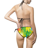 Abstract Tropical Green Bikini — Women's Tie-Side Swimsuit