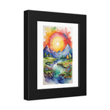 Framed Poster — Vibrant Watercolor Mountain Sunrise Landscape