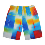Abstract Color Block Board Shorts — Vibrant Summer Swim Trunks