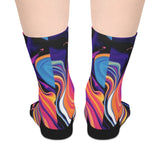 Psychedelic Swirl Mid-Length Socks — Vibrant Abstract Marble Design