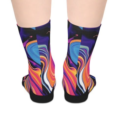 Psychedelic Swirl Mid-Length Socks — Vibrant Abstract Marble Design