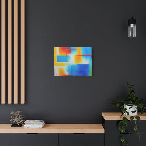 Abstract Color Field Matte Canvas Print — Vibrant Blue, Yellow & Red Stretched Wall Art