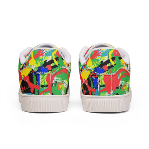 Color Splash Leather Sneakers — Men’s Low-Top Artistic Casual Shoes