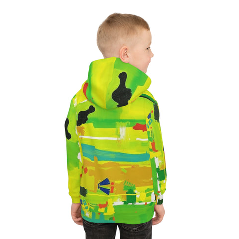 Kids Abstract Green Hoodie — Bright All-Over Print Sweatshirt