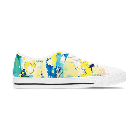 Low Top Sneakers — Abstract Watercolor Yellow & Blue Canvas Tennis Shoes