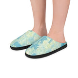 Blue Watercolor Cozy Slippers — Women's Indoor Soft House Shoes