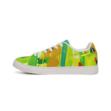 Men's Low-Top Sneakers — Bright Abstract Green & Yellow Leather Casual Shoes