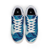 Men's Low-Top Sneakers — Blue Marble Swirl Leather Design