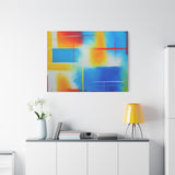 Abstract Color Field Matte Canvas Print — Vibrant Blue, Yellow & Red Stretched Wall Art