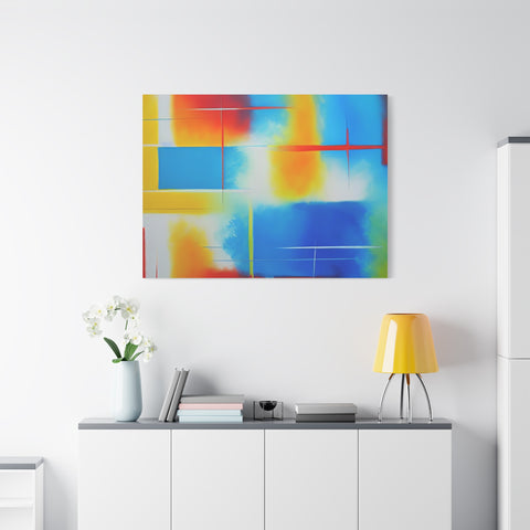 Abstract Color Field Matte Canvas Print — Vibrant Blue, Yellow & Red Stretched Wall Art