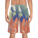 Abstract Brushstroke Men's Board Shorts — Colorful Summer Swim Trunks