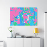 Neon Splash Abstract Canvas Print – Bright Pink & Aqua Modern Wall Art