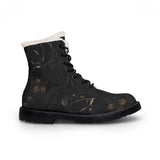 Women's Black Rose Fur-Lined Leather Boots — Warm Winter Lace-Up Combat Style