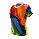 Women's Abstract Colorwave Tee — Vibrant All-Over Print Shirt