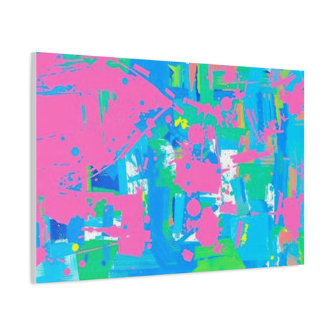 Neon Splash Abstract Canvas Print – Bright Pink & Aqua Modern Wall Art