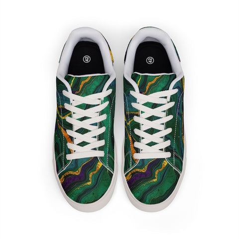 Low-Top Sneakers — Green Marble Swirl Leather Design