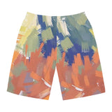 Abstract Brushstroke Men's Board Shorts — Colorful Summer Swim Trunks