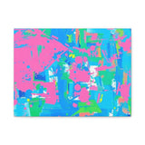Neon Splash Abstract Canvas Print – Bright Pink & Aqua Modern Wall Art