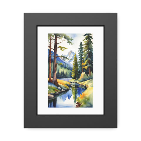 Framed Poster — Watercolor Mountain Stream Landscape Art Print