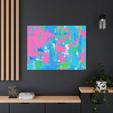 Neon Splash Abstract Canvas Print – Bright Pink & Aqua Modern Wall Art
