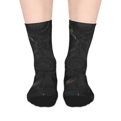 Black Rose Mid-Length Socks — Gothic Floral Crew Socks