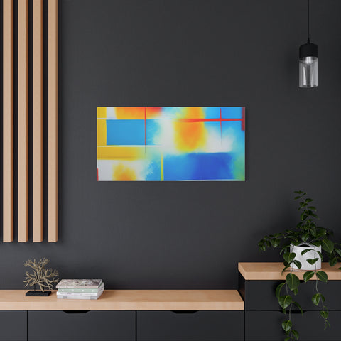 Abstract Color Field Matte Canvas Print — Vibrant Blue, Yellow & Red Stretched Wall Art