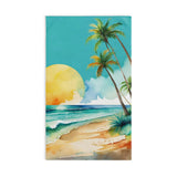 Tropical Sunset Hand Towel — Beach Palm Tree Watercolor Design