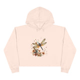 Dragonfly Floral Crop Hoodie — Botanical Watercolor Dragonfly Graphic