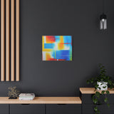 Abstract Color Field Matte Canvas Print — Vibrant Blue, Yellow & Red Stretched Wall Art