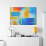 Abstract Color Field Matte Canvas Print — Vibrant Blue, Yellow & Red Stretched Wall Art