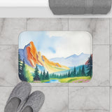Mountain Sunrise Bath Mat — Watercolor Landscape Non-Slip Bathroom Rug