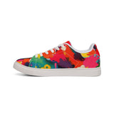 Men's Low-Top Leather Sneakers — Vibrant Multicolor Abstract Paint Splash Design