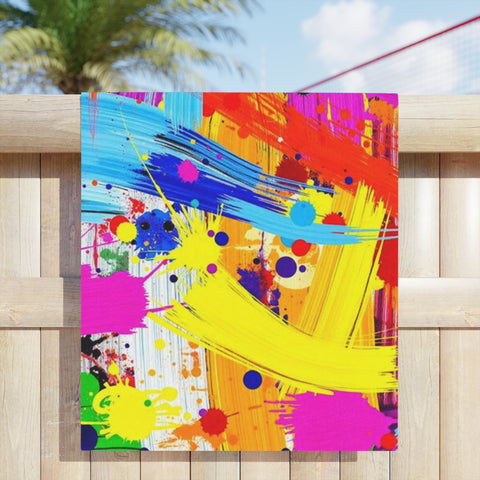 Abstract Neon Paint Brushstroke Beach Towel — Vibrant Color Splash Summer Towel