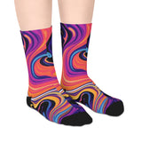 Psychedelic Swirl Mid-Length Socks — Vibrant Abstract Marble Design