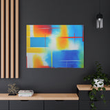 Abstract Color Field Matte Canvas Print — Vibrant Blue, Yellow & Red Stretched Wall Art