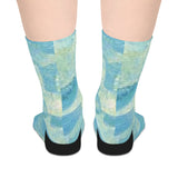 Aqua Tile Mid-Length Socks — Soft Blue Watercolor Pattern