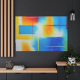 Abstract Color Field Matte Canvas Print — Vibrant Blue, Yellow & Red Stretched Wall Art