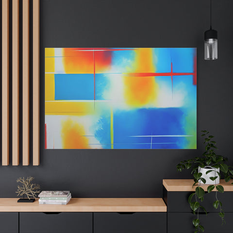 Abstract Color Field Matte Canvas Print — Vibrant Blue, Yellow & Red Stretched Wall Art