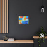 Abstract Color Field Matte Canvas Print — Vibrant Blue, Yellow & Red Stretched Wall Art