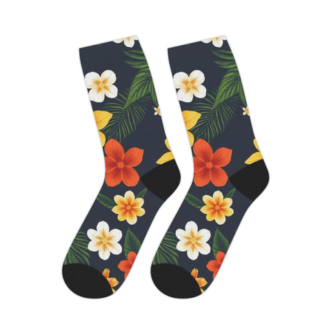 Tropical Floral Mid-Length Socks — Yellow & Orange Plumeria Design